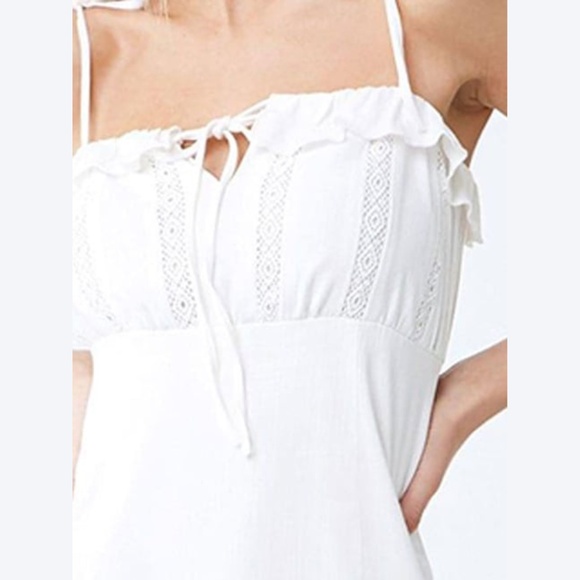 Forever 21 Ivory Mini Dress – Embroidered Bodice, Adjustable Straps, Size M - Picture 3 of 9